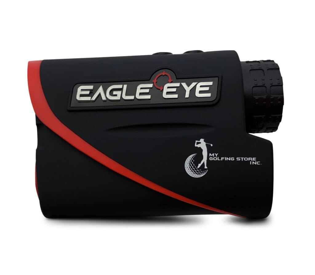 Eagle Eye Rangefinder for golfers. Black and red rangefinder.